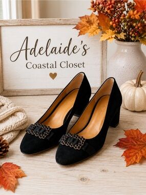 Talbots Isadora Jewel Bow Black Suede Pumps Heels 9.5M